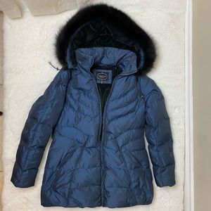 1 Madison Luxe Outerwear Navy Blue Jacket Size M Fox Fur